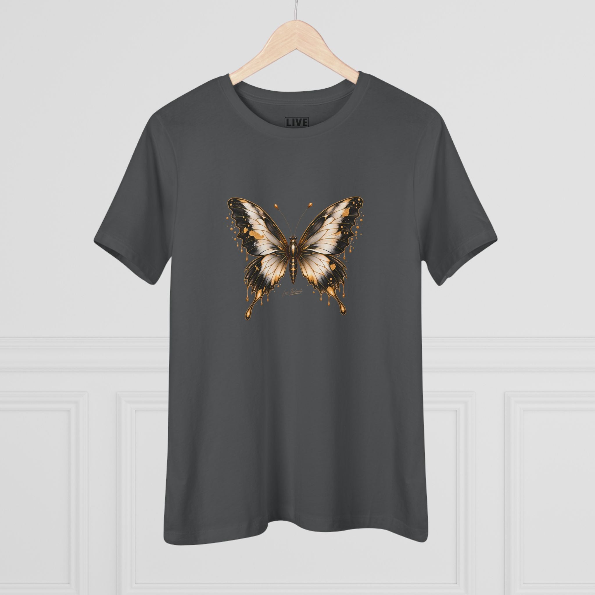Butterfly Graphic Tee — Black/Antique White/Gold butterfly