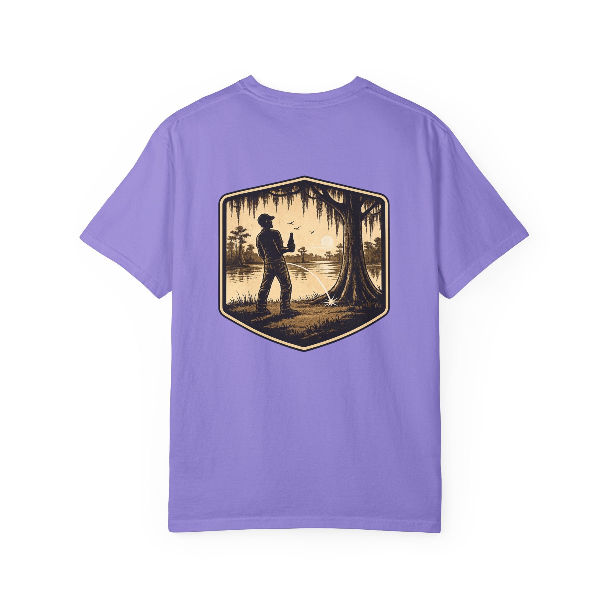 Fishing Lake Scene T-Shirt — Vintage Angler Silhouette Tee