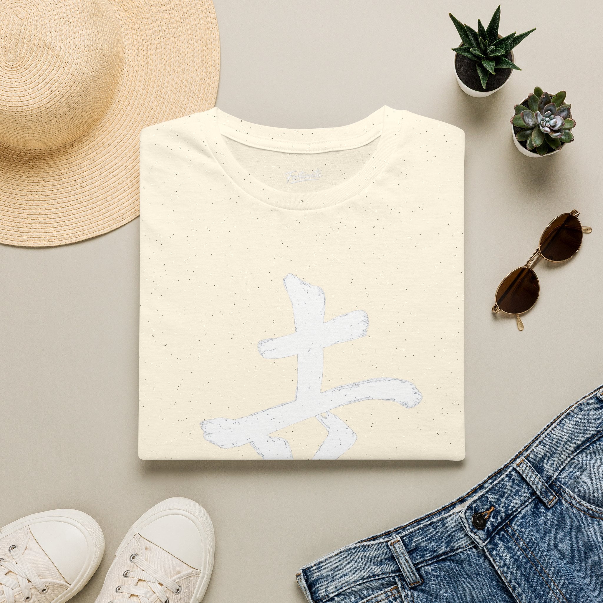 Minimal White T‑Shirt with Subtle Kanji Design — Lightweight Casual Tee