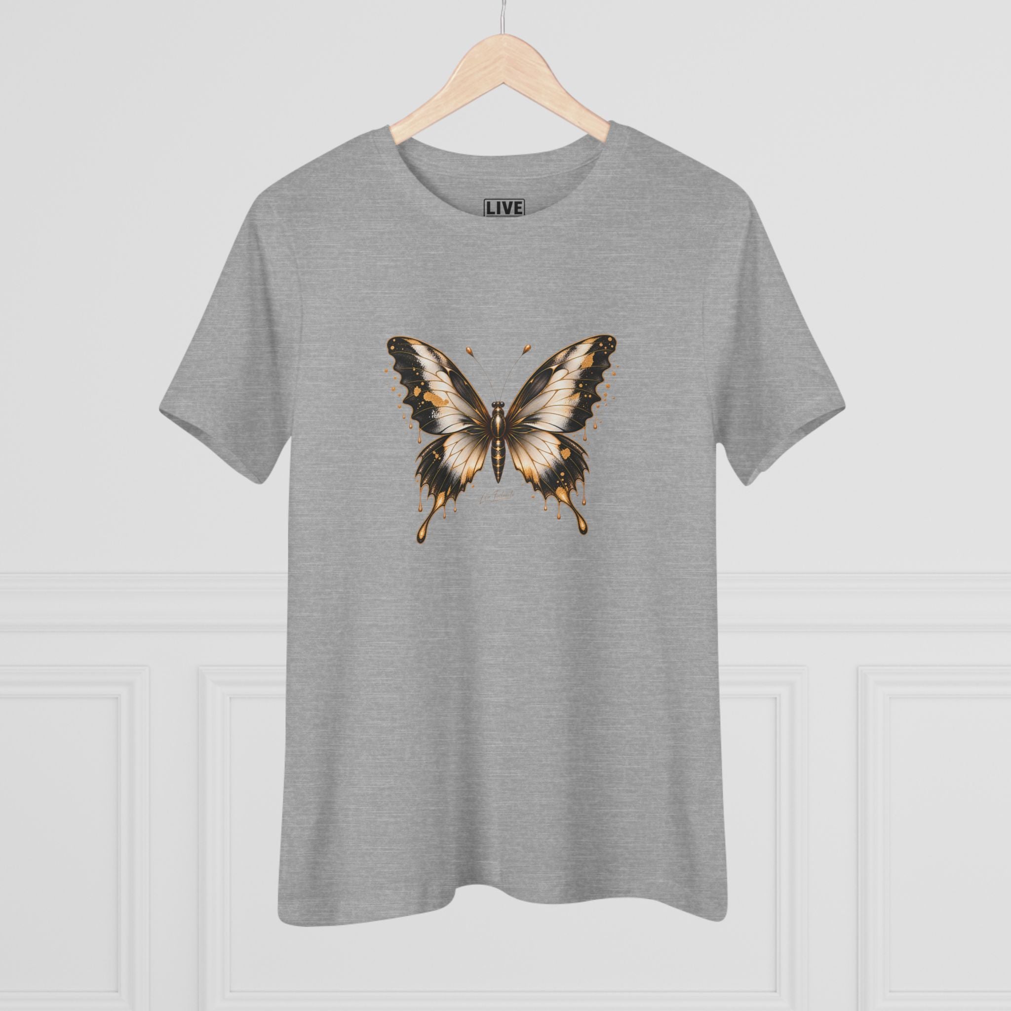 Butterfly Graphic Tee — Black/Antique White/Gold butterfly