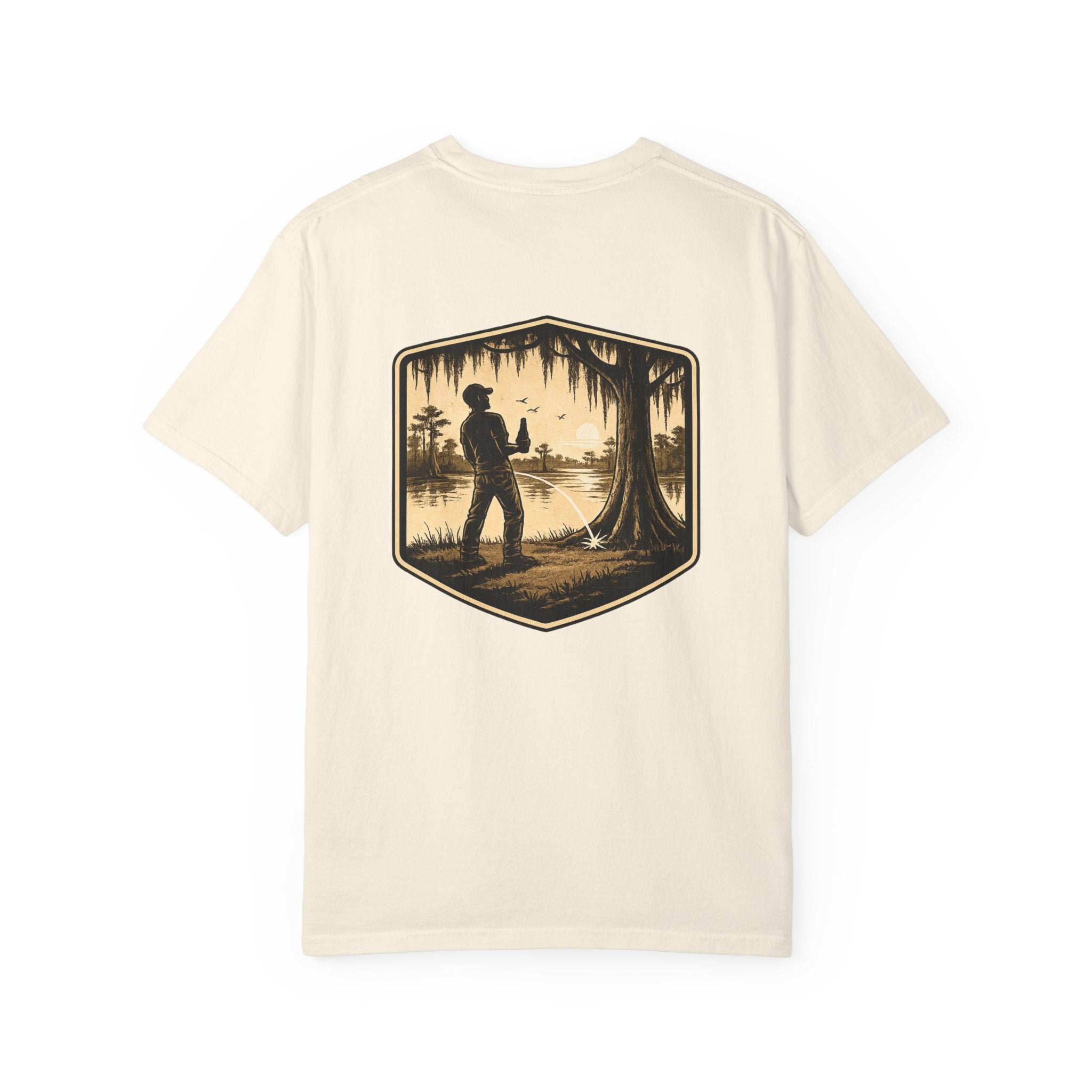 Fishing Lake Scene T-Shirt — Vintage Angler Silhouette Tee