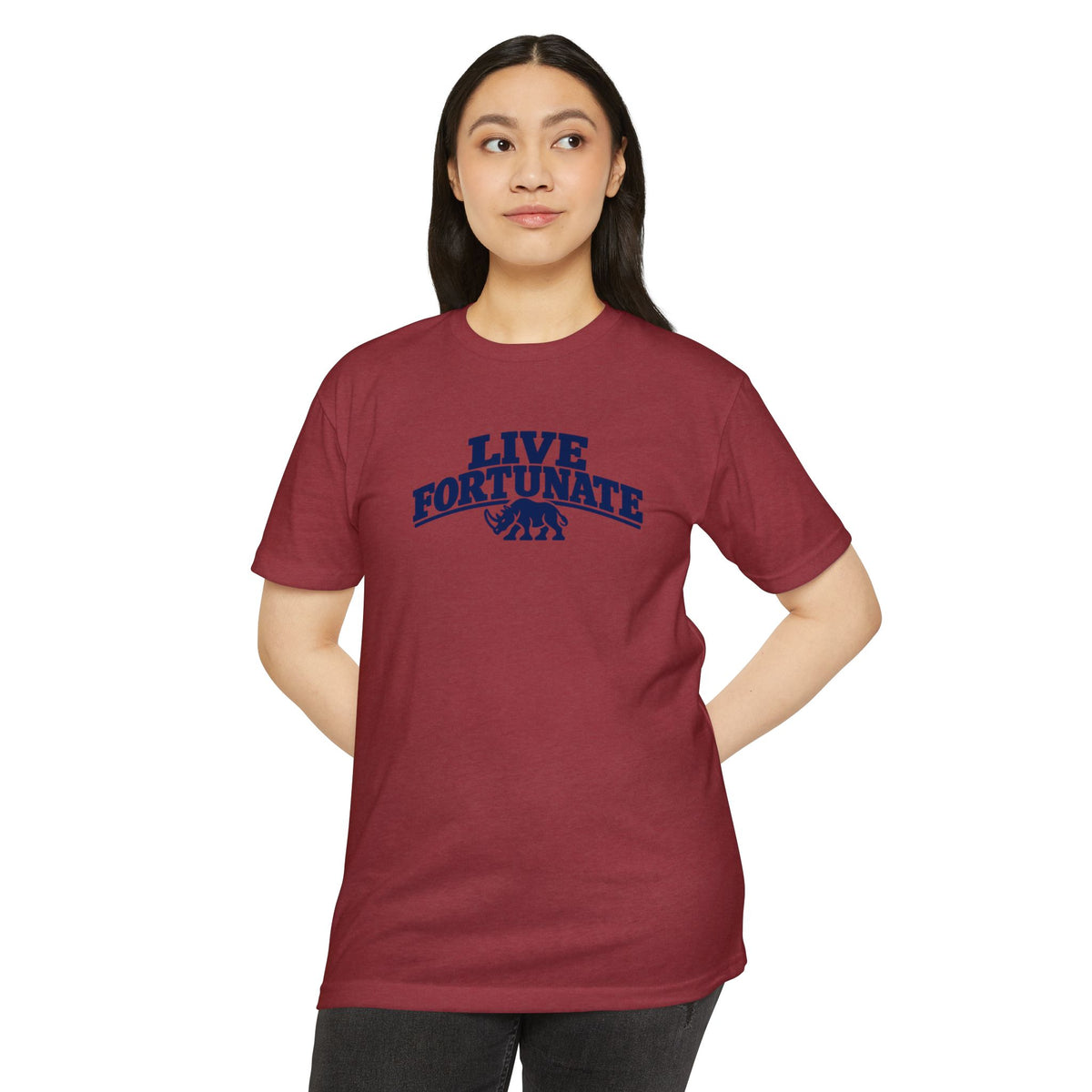 Live Fortunate Rhino Collegiate Tee | Premium Everyday T-Shirt