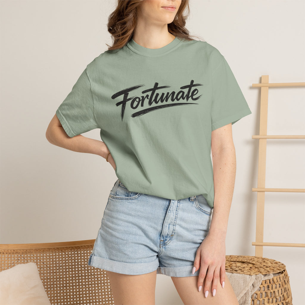 Fortunate Script T-Shirt — Casual Graphic Tee with 'Fortunate' Handwritten Logo