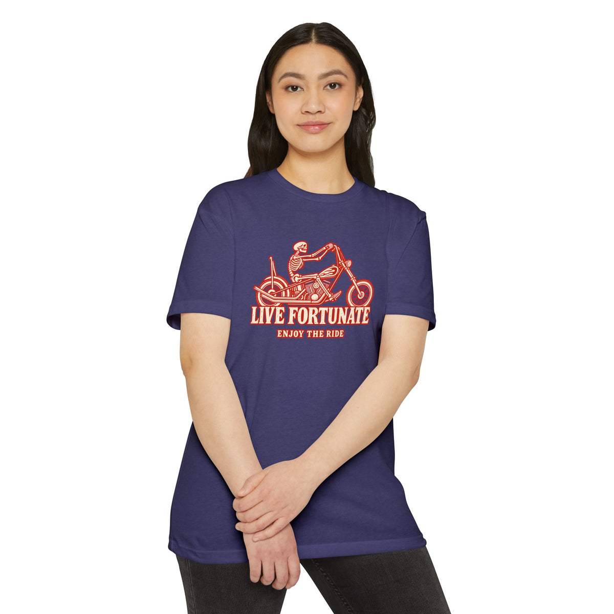 Live Fortunate Enjoy the Ride Skeleton Motorcycle Tee