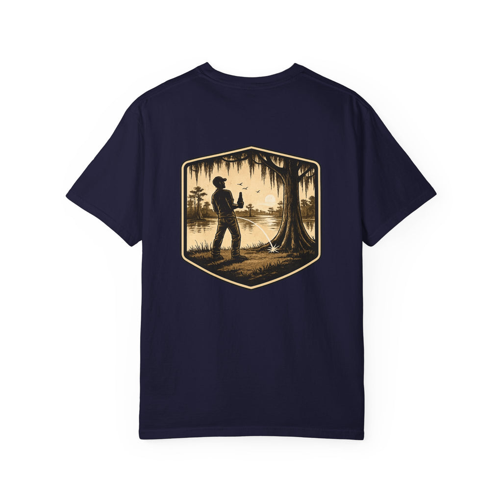 Fishing Lake Scene T-Shirt — Vintage Angler Silhouette Tee