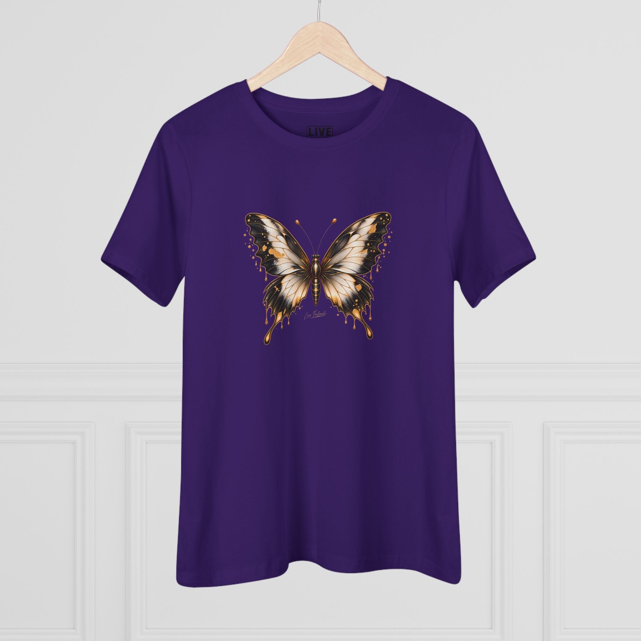 Butterfly Graphic Tee — Black/Antique White/Gold butterfly