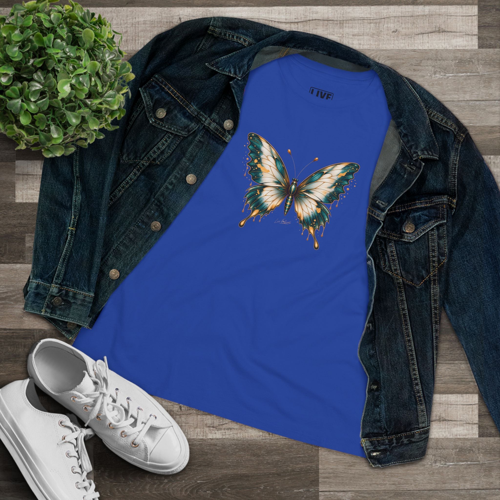 Butterfly Graphic Tee — Teal & Gold Vintage Butterfly Women's T-Shirt