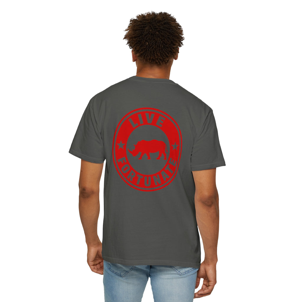 Live Fortunate Rhino T-Shirt — Red Rhino Logo Tee