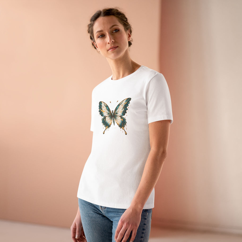 Butterfly Graphic Tee — Teal & Gold Vintage Butterfly Women's T-Shirt