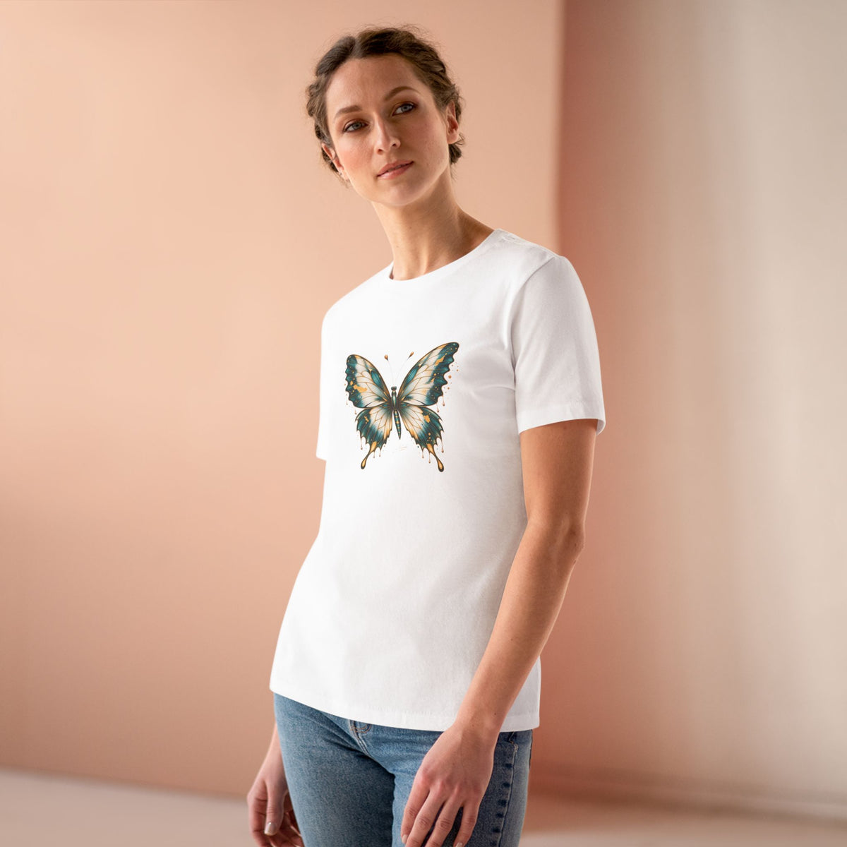 Butterfly Graphic Tee — Teal & Gold Vintage Butterfly Women's T-Shirt