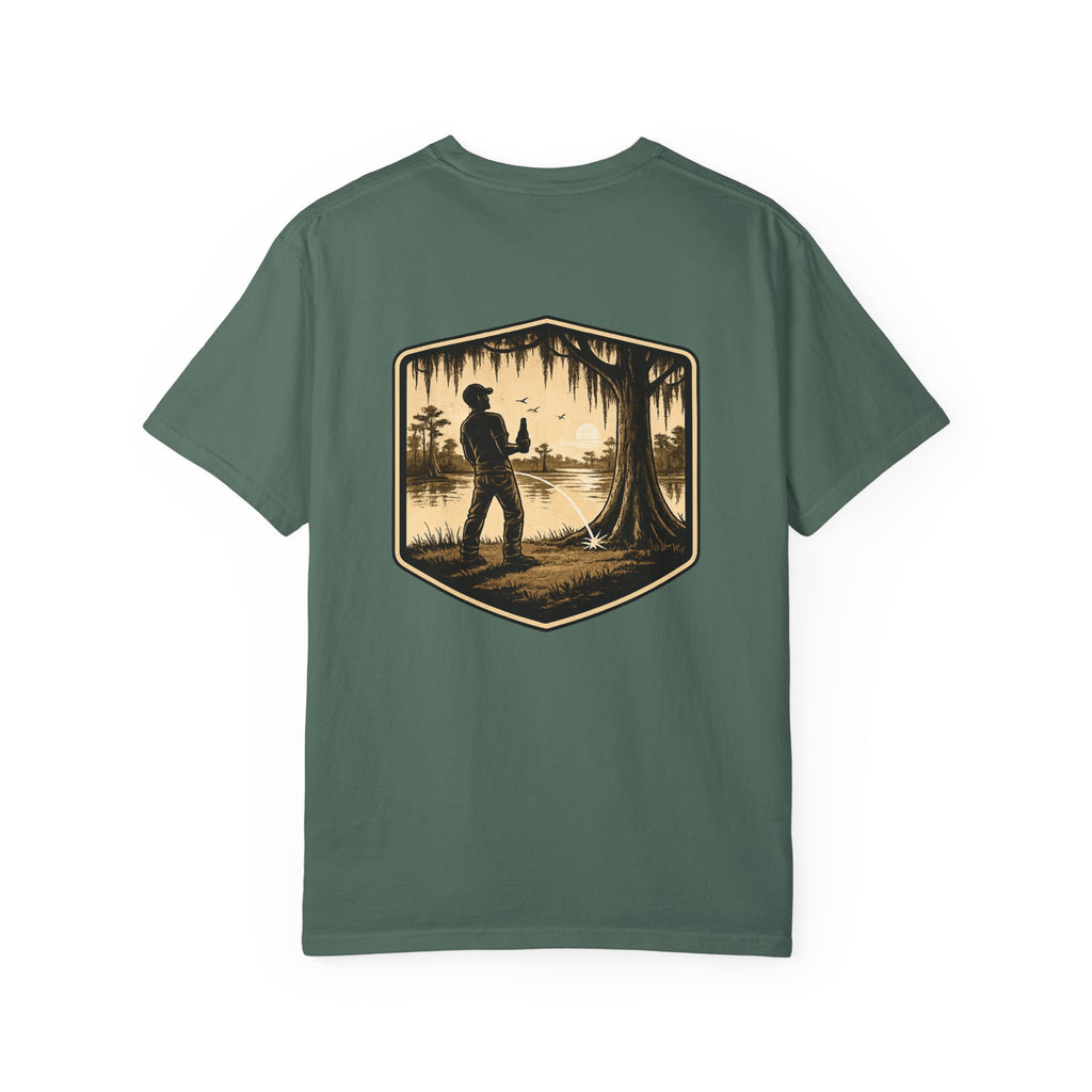 Fishing Lake Scene T-Shirt — Vintage Angler Silhouette Tee