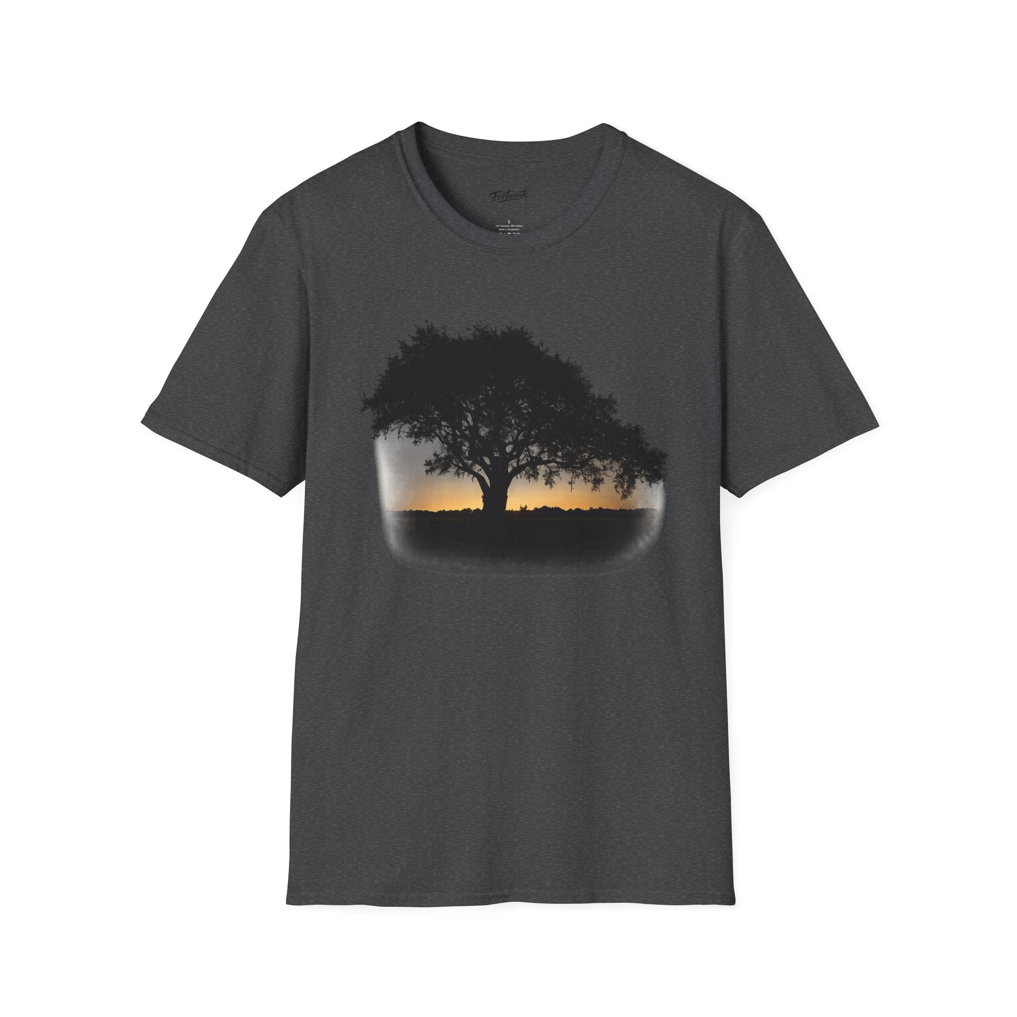 Tree of Clues Sunset T-Shirt — Silhouette Nature Graphic Tee