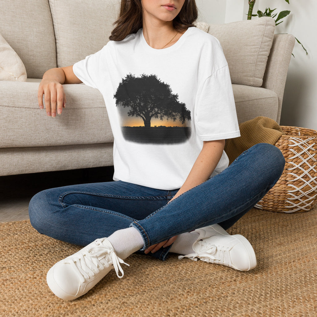 Tree of Clues Sunset T-Shirt — Silhouette Nature Graphic Tee