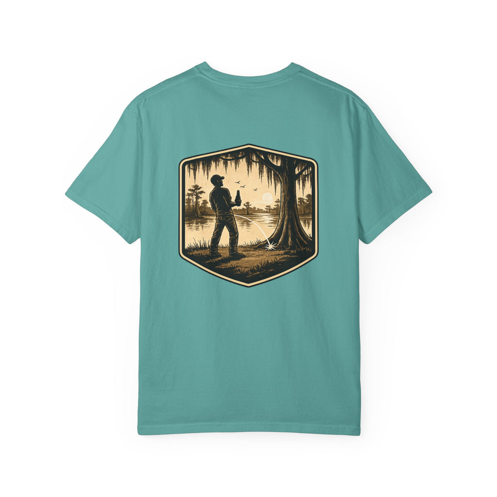 Fishing Lake Scene T-Shirt — Vintage Angler Silhouette Tee