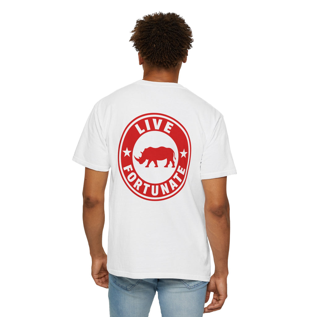 Live Fortunate Rhino T-Shirt — Red Rhino Logo Tee