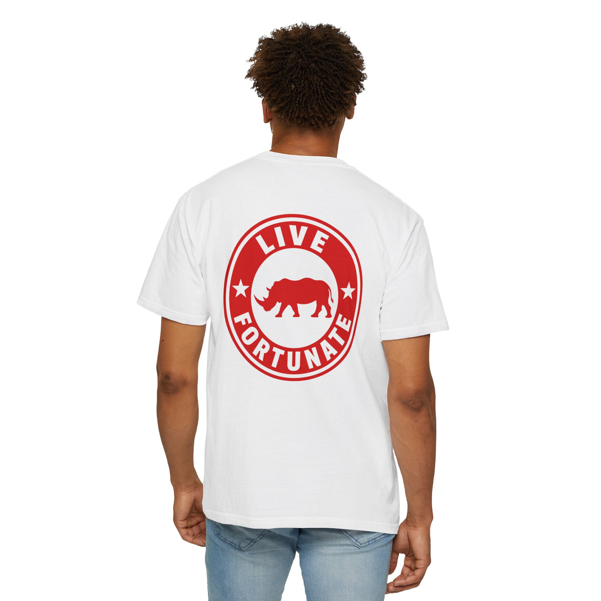 Live Fortunate Rhino T-Shirt — Red Rhino Logo Tee