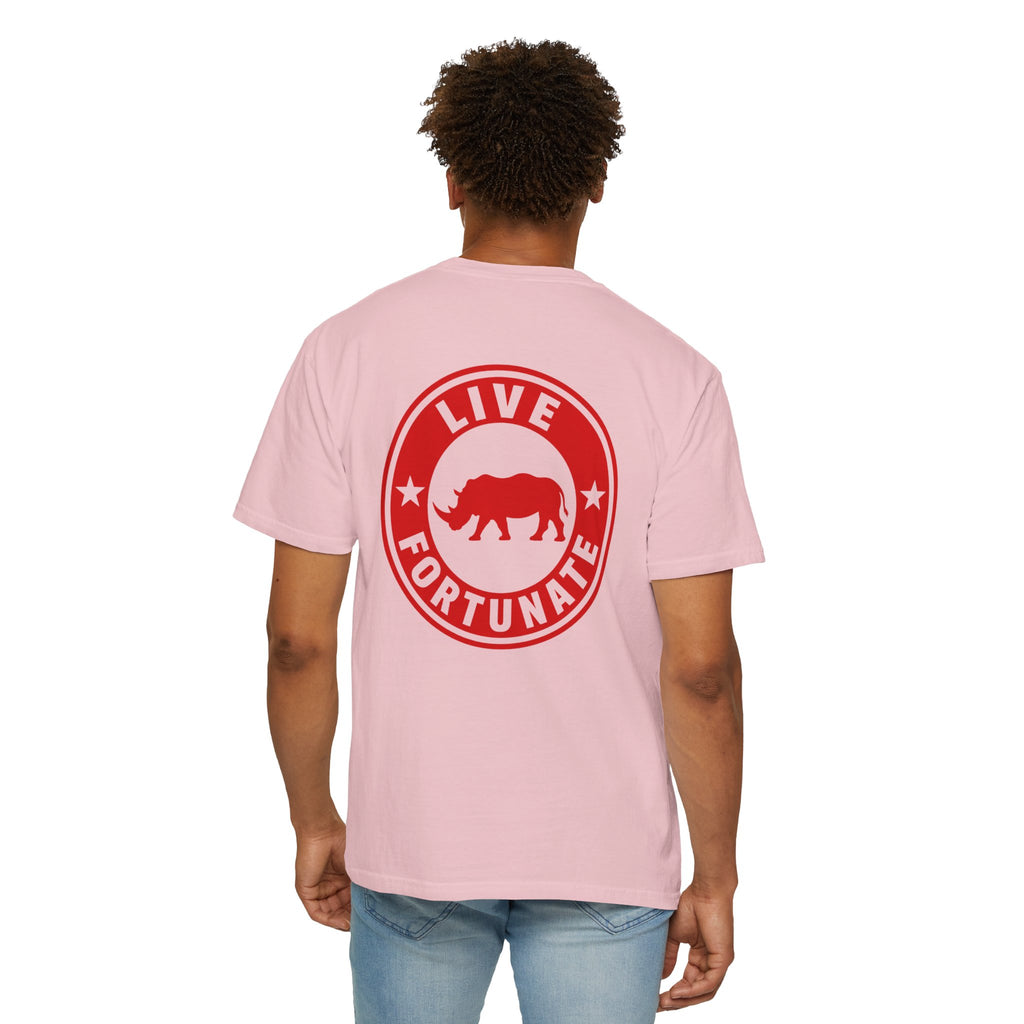 Live Fortunate Rhino T-Shirt — Red Rhino Logo Tee