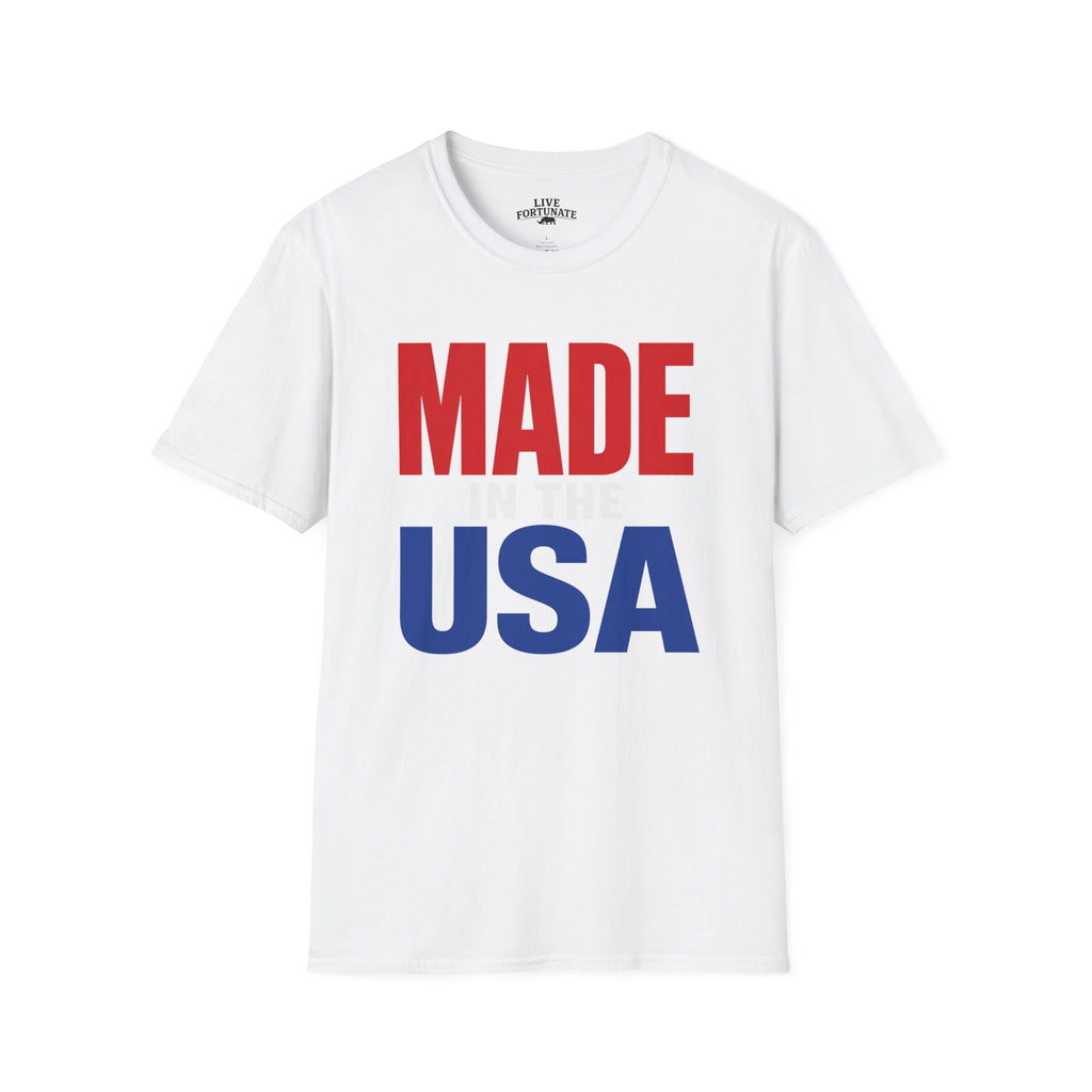 Made in USA T-Shirt — Patriotic Red & Blue Graphic Tee