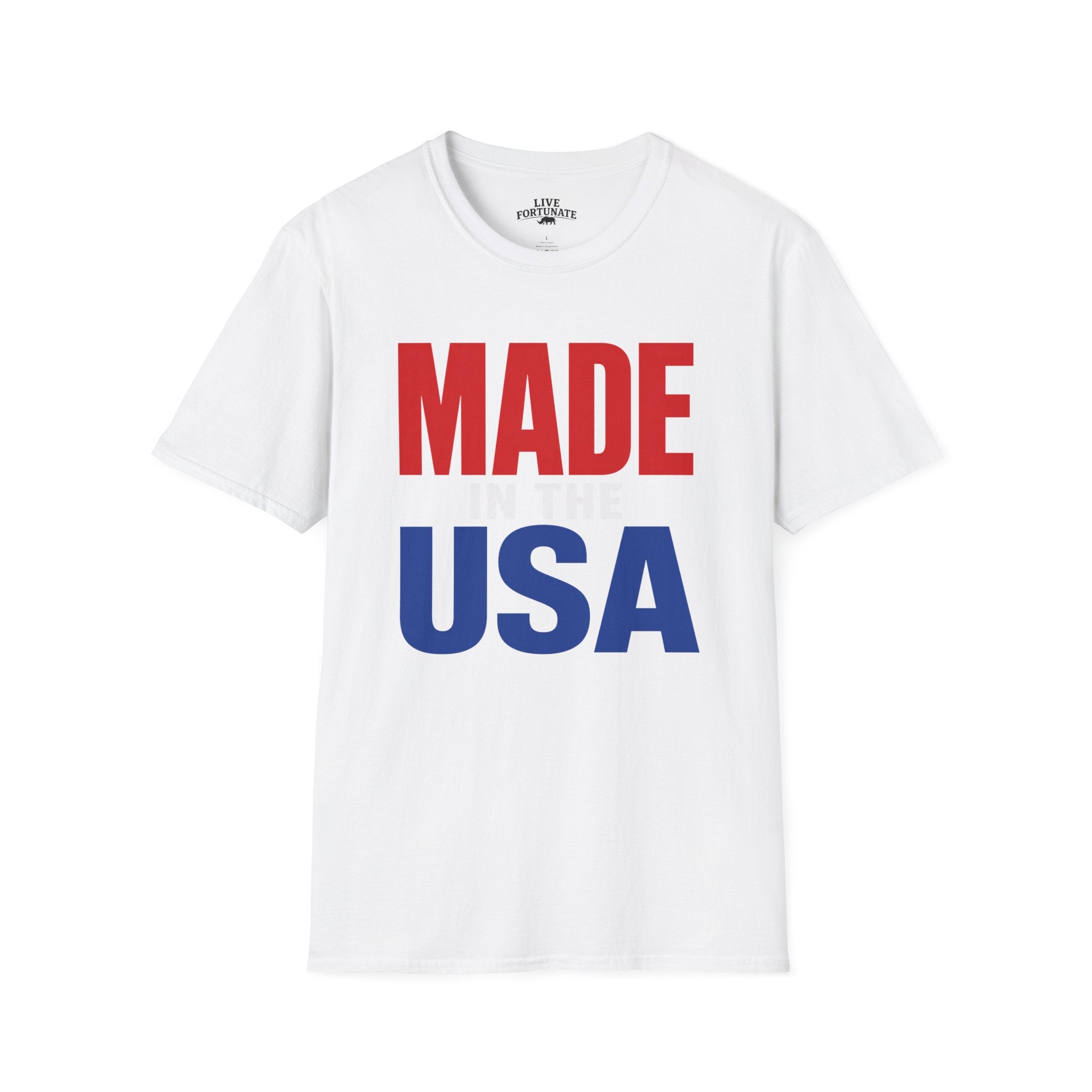 Made in USA T-Shirt — Patriotic Red & Blue Graphic Tee