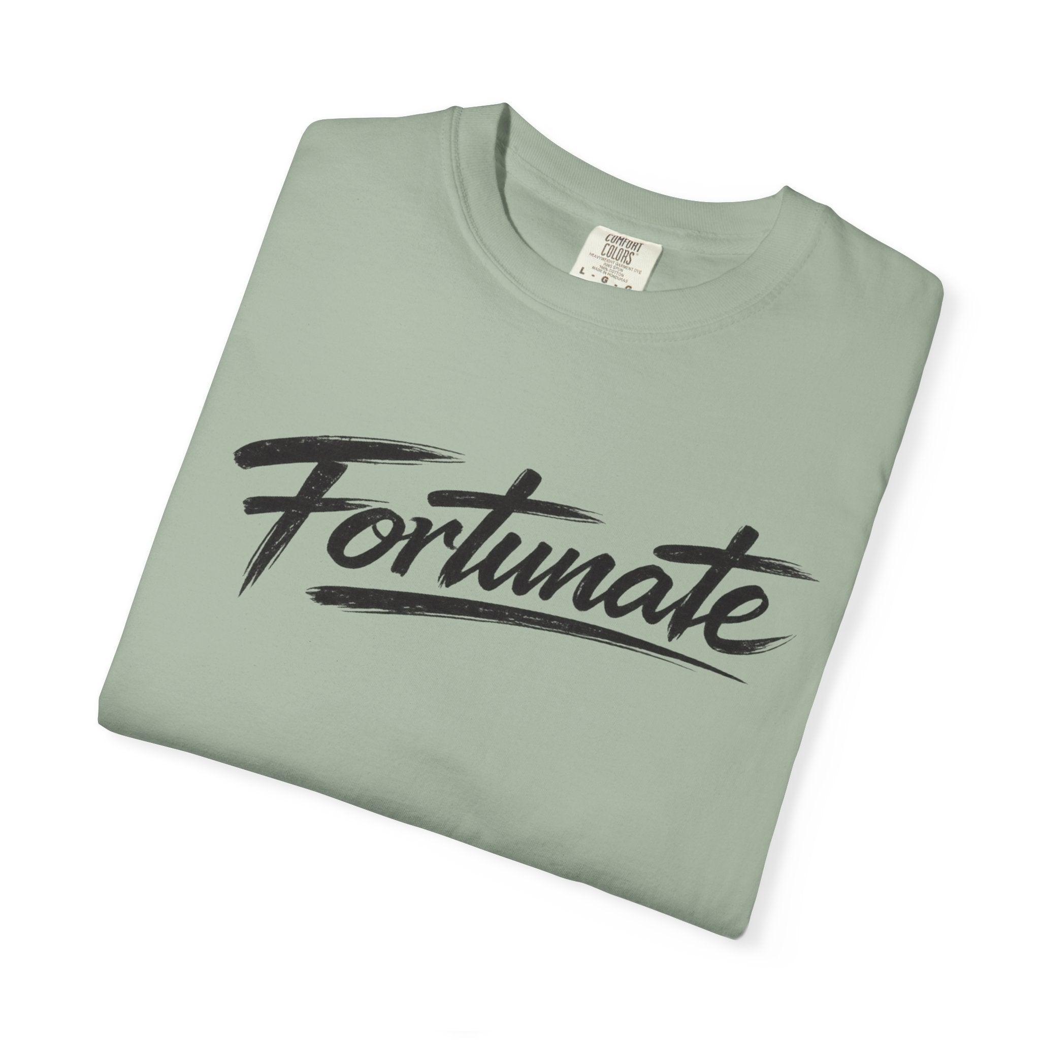 Fortunate Script T-Shirt — Casual Graphic Tee with 'Fortunate' Handwritten Logo
