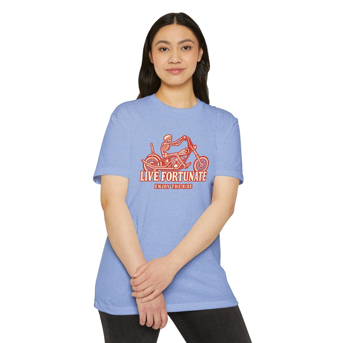 Live Fortunate Enjoy the Ride Skeleton Motorcycle Tee