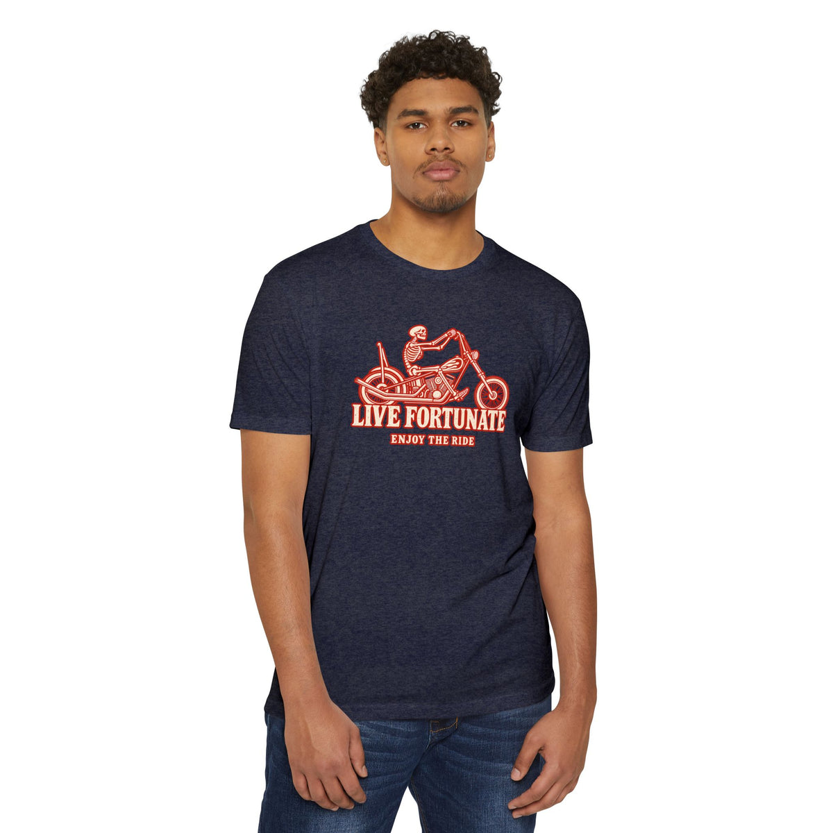 Live Fortunate Enjoy the Ride Skeleton Motorcycle Tee