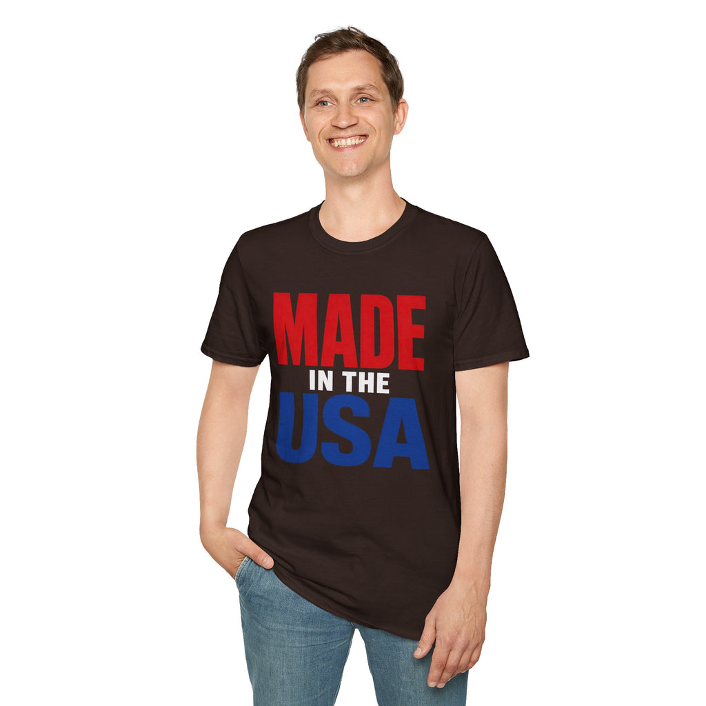Made in USA T-Shirt — Patriotic Red & Blue Graphic Tee