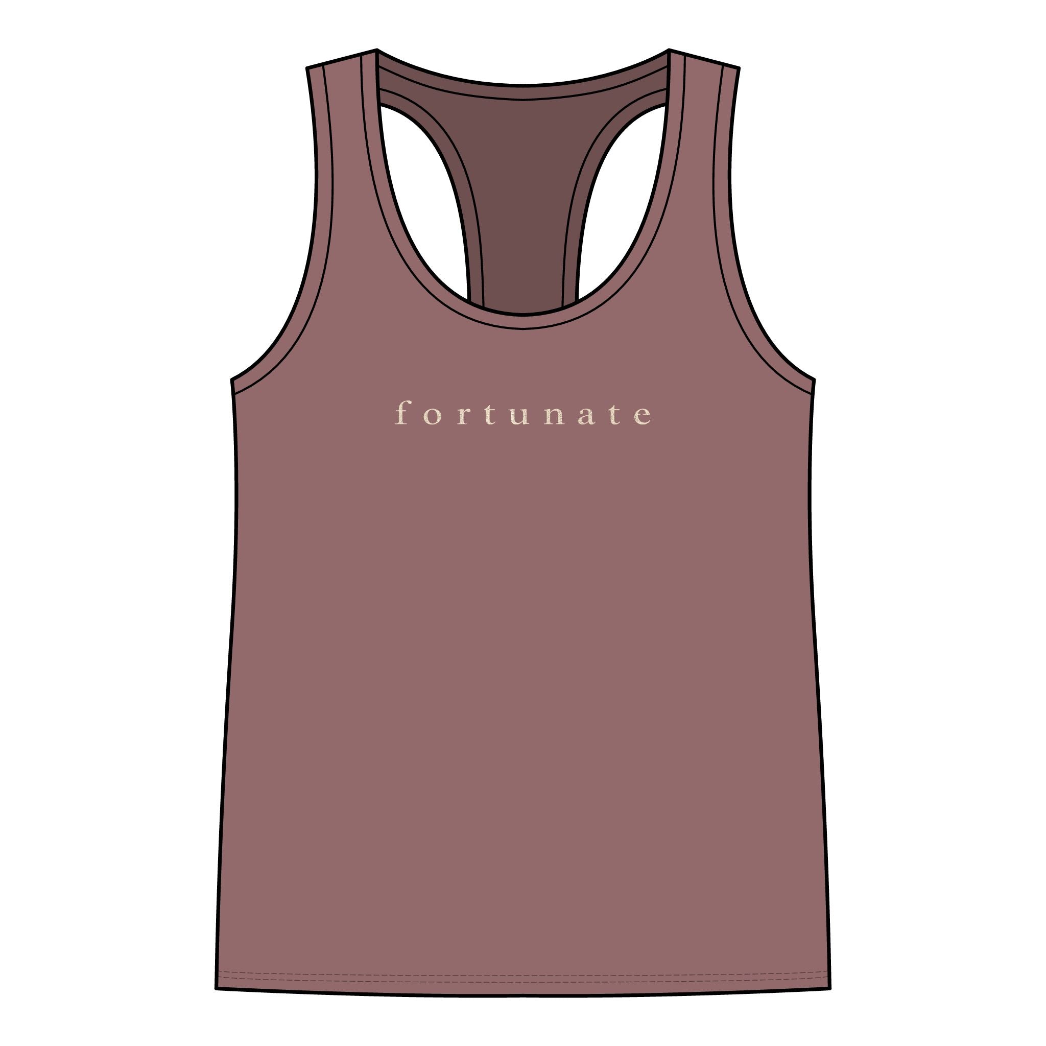 Fortunate Women’s Racerback Tank – Gold Wordmark