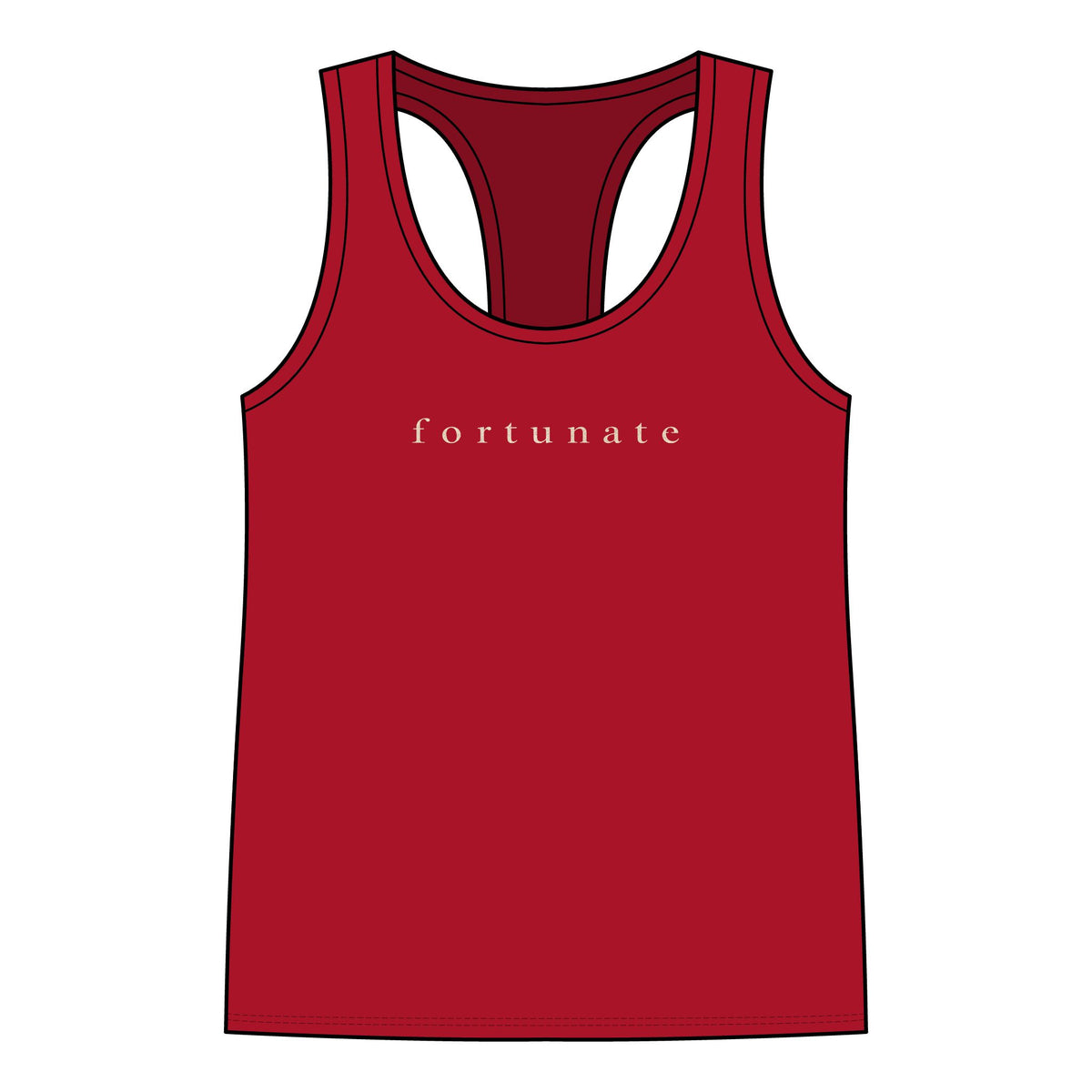 Fortunate Women’s Racerback Tank – Gold Wordmark