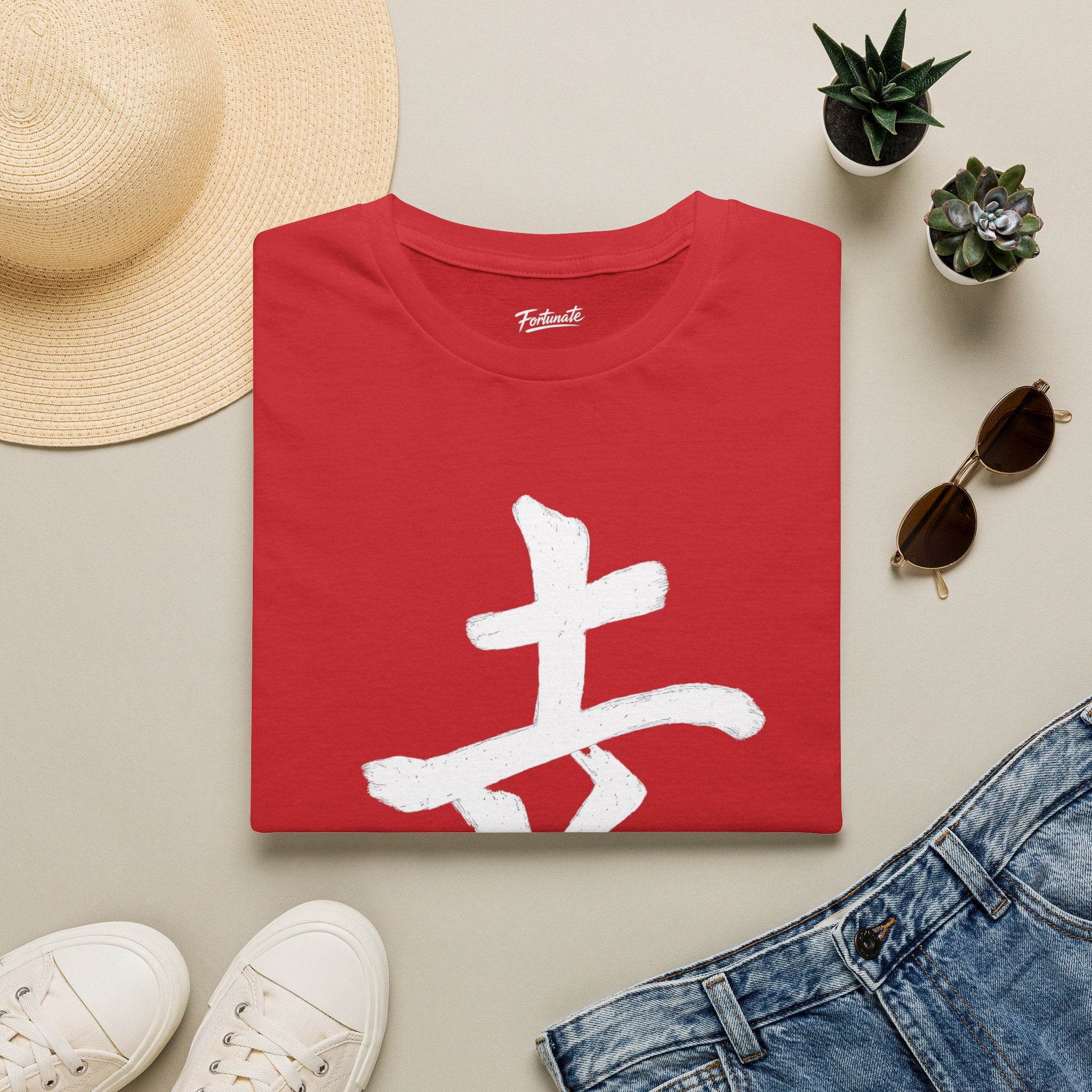 Minimal White T‑Shirt with Subtle Kanji Design — Lightweight Casual Tee