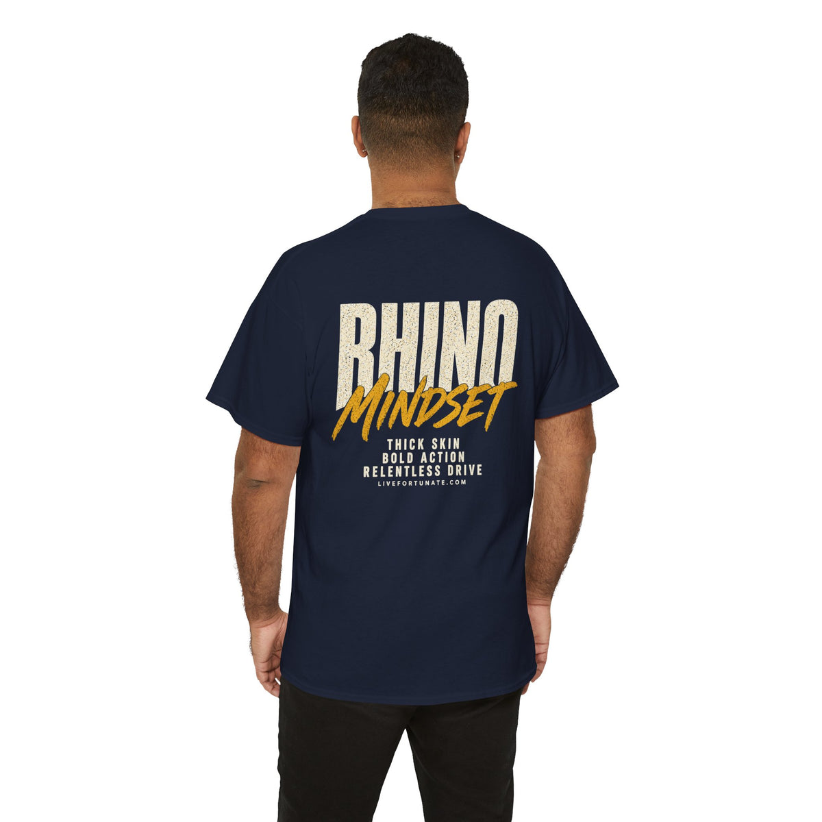 Rhino Mindset Men’s Front & Back Graphic T-Shirt | Live Fortunate