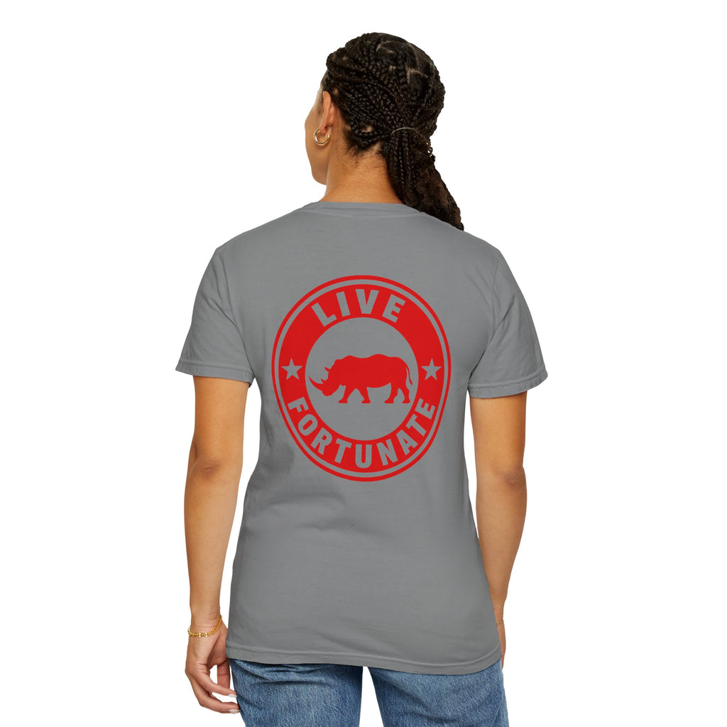 Live Fortunate Rhino T-Shirt — Red Rhino Logo Tee