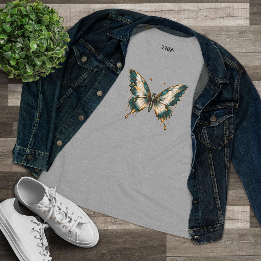Butterfly Graphic Tee — Teal & Gold Vintage Butterfly Women's T-Shirt