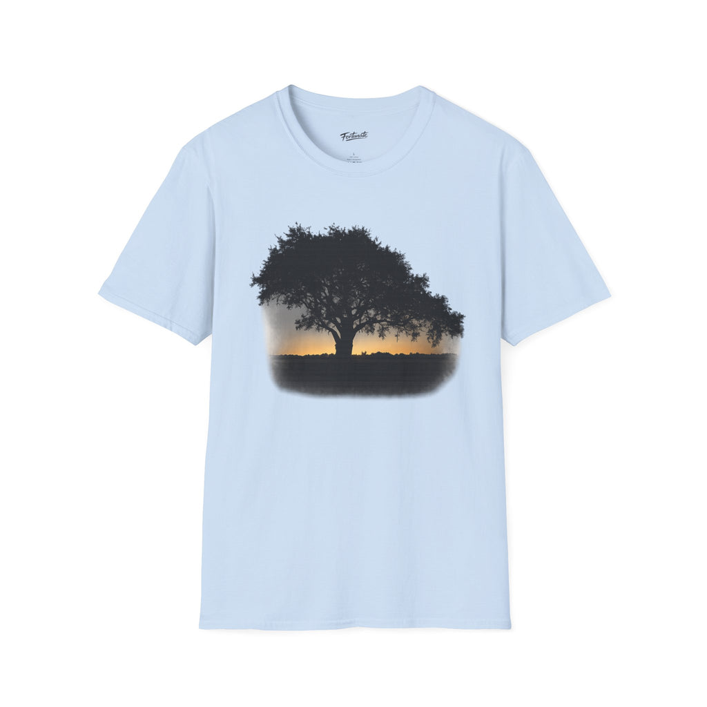 Tree of Clues Sunset T-Shirt — Silhouette Nature Graphic Tee