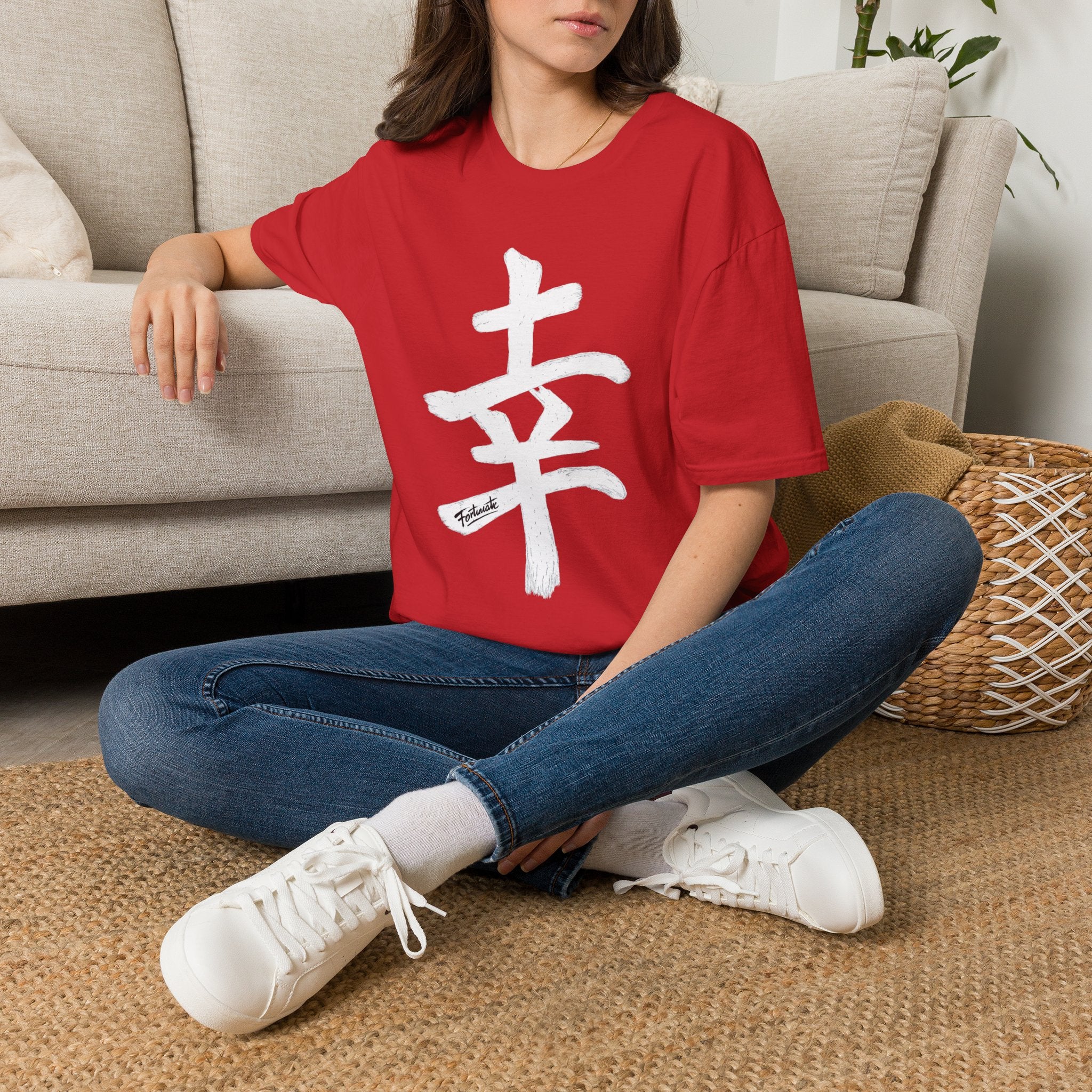 Minimal White T‑Shirt with Subtle Kanji Design — Lightweight Casual Tee