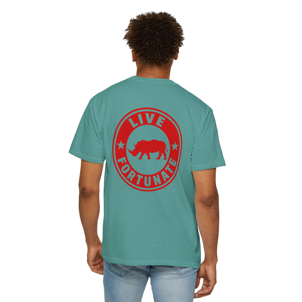 Live Fortunate Rhino T-Shirt — Red Rhino Logo Tee
