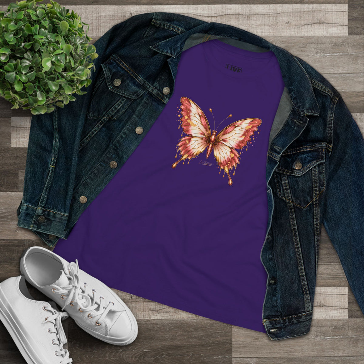 Butterfly Graphic Tee — Women's Dusty Rose Butterfly Shirt