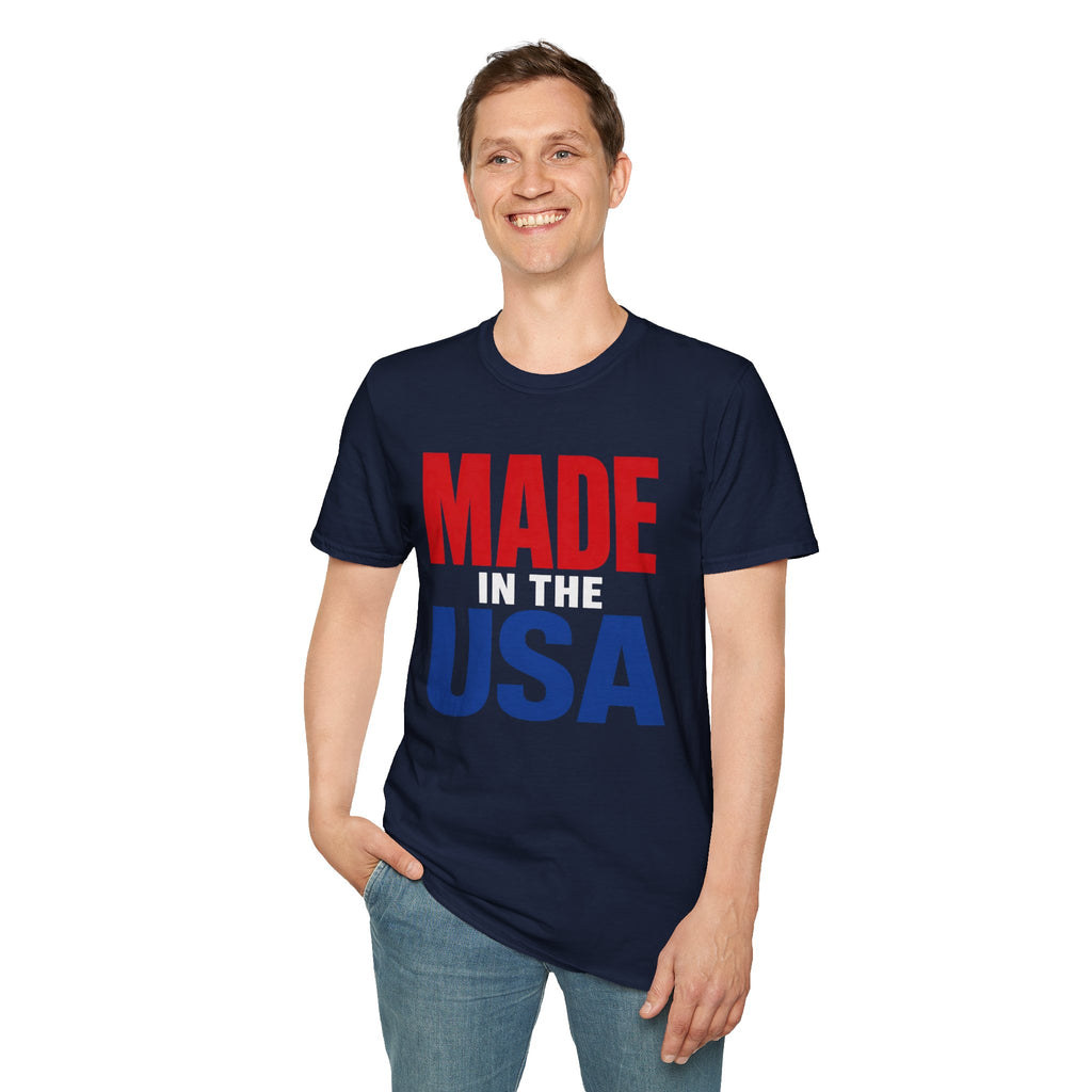 Made in USA T-Shirt — Patriotic Red & Blue Graphic Tee