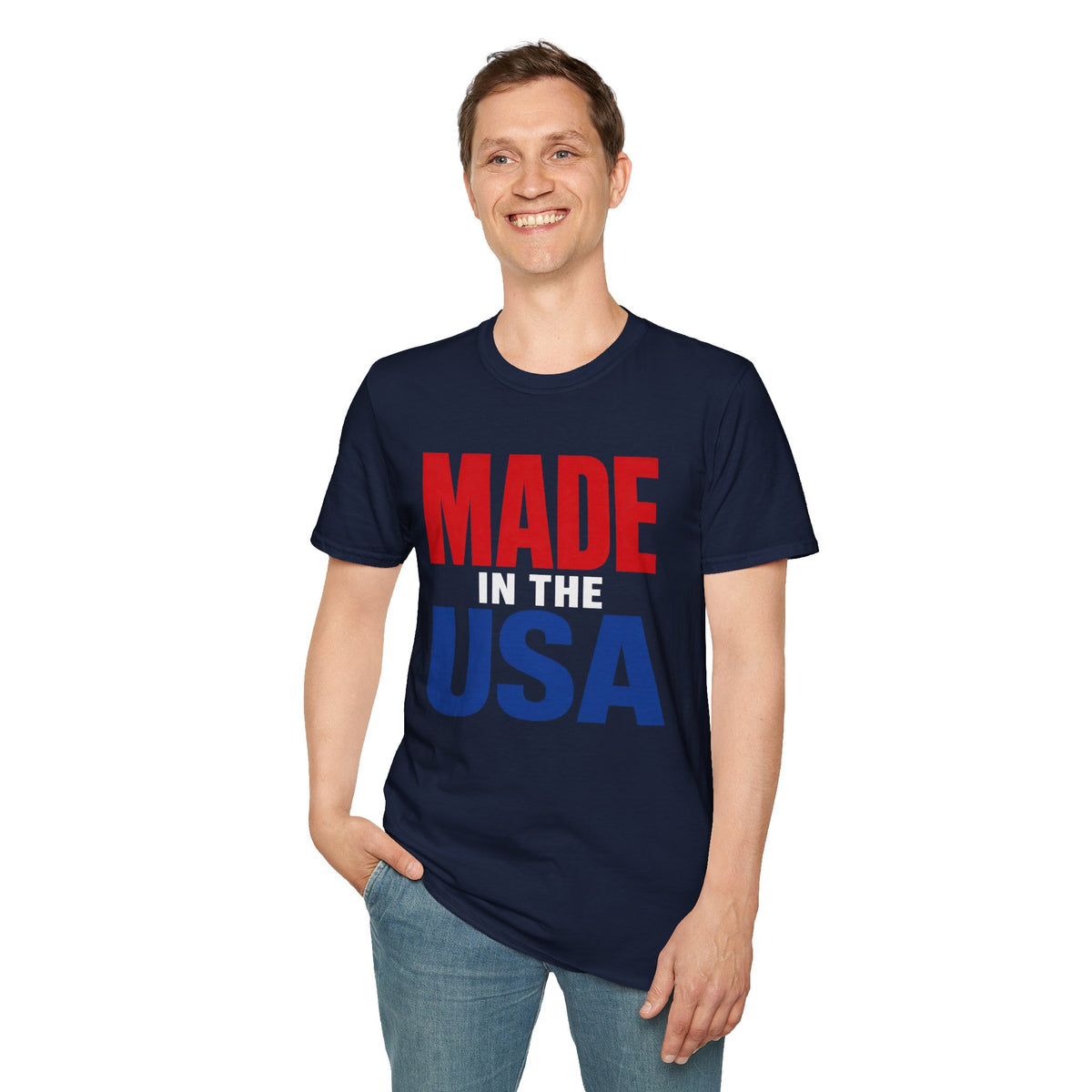 Made in USA T-Shirt — Patriotic Red & Blue Graphic Tee