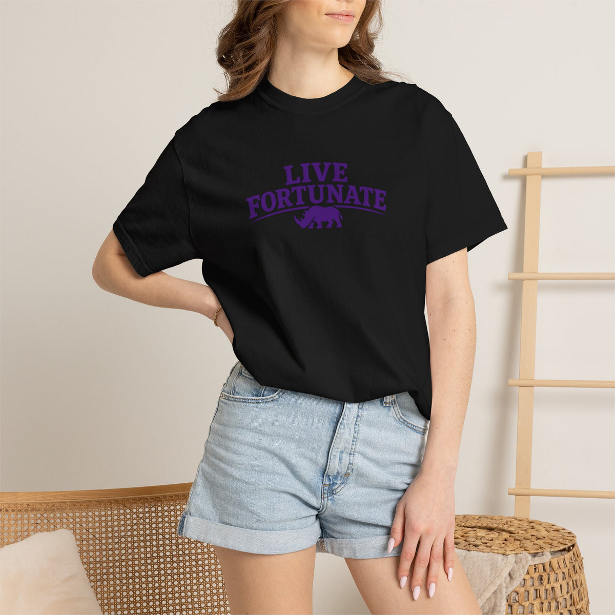 Live Fortunate Rhino Graphic T‑Shirt