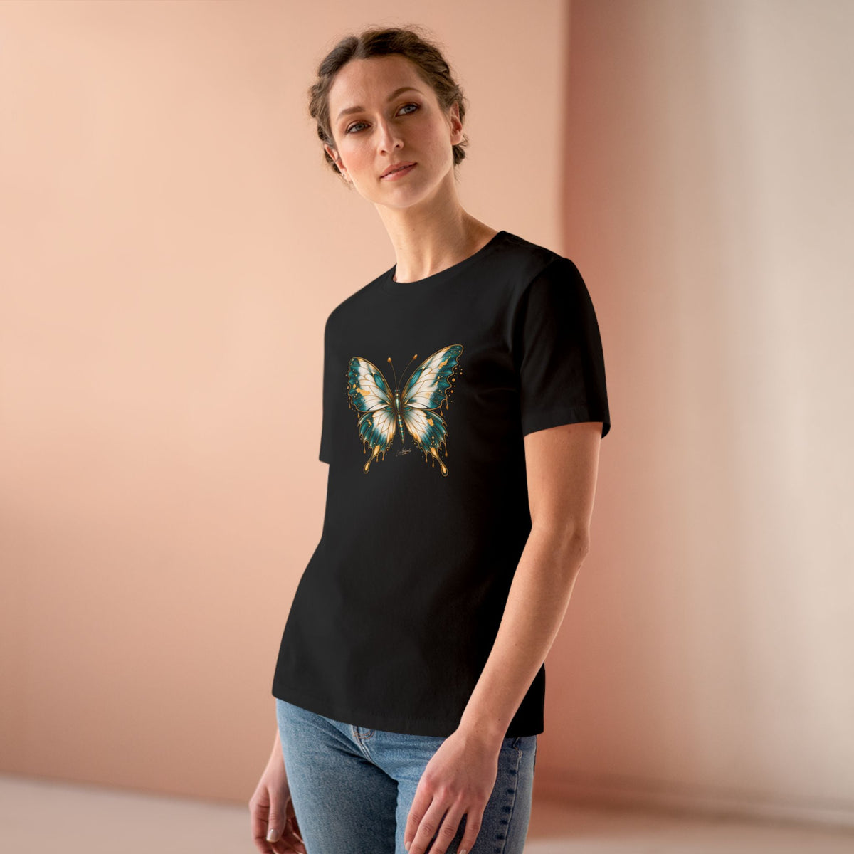 Butterfly Graphic Tee — Teal & Gold Vintage Butterfly Women's T-Shirt