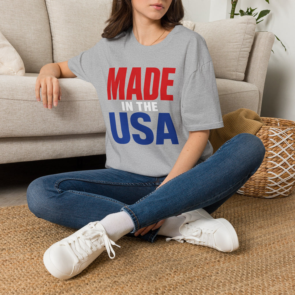 Made in USA T-Shirt — Patriotic Red & Blue Graphic Tee