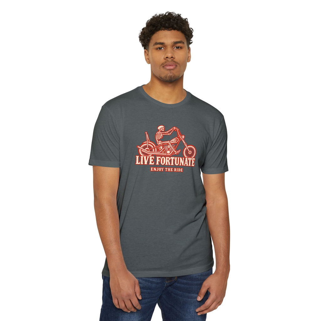 Live Fortunate Enjoy the Ride Skeleton Motorcycle Tee