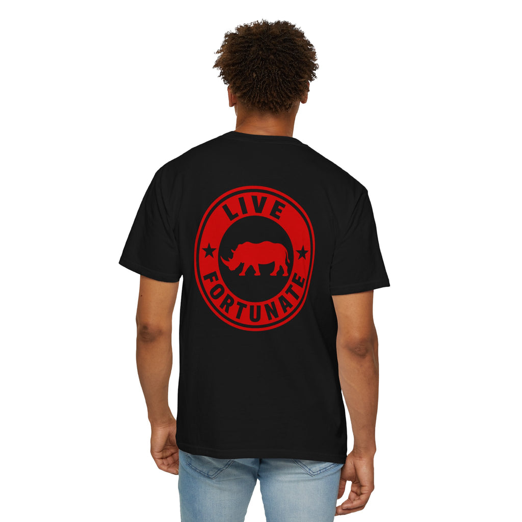 Live Fortunate Rhino T-Shirt — Red Rhino Logo Tee