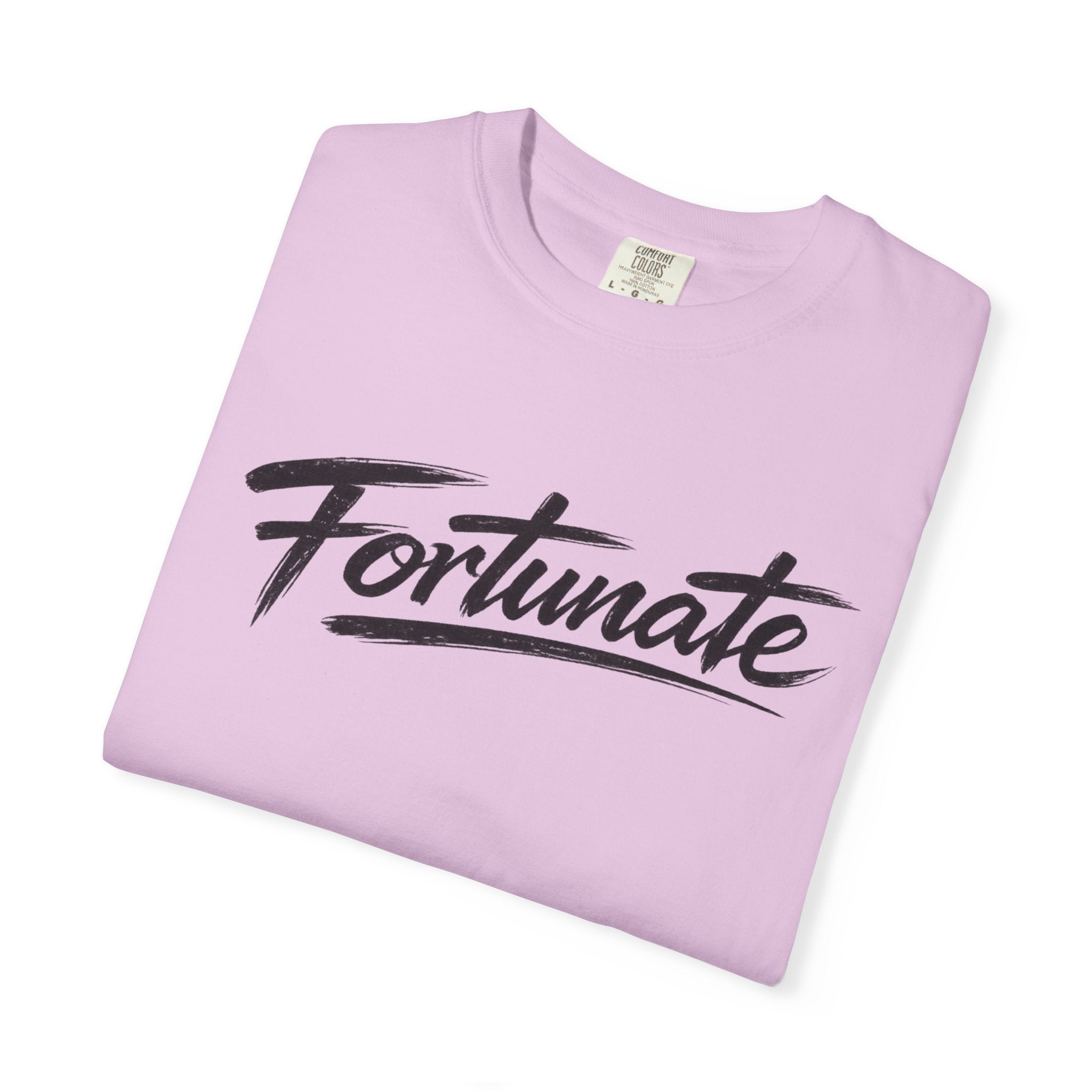 Fortunate Script T-Shirt — Casual Graphic Tee with 'Fortunate' Handwritten Logo