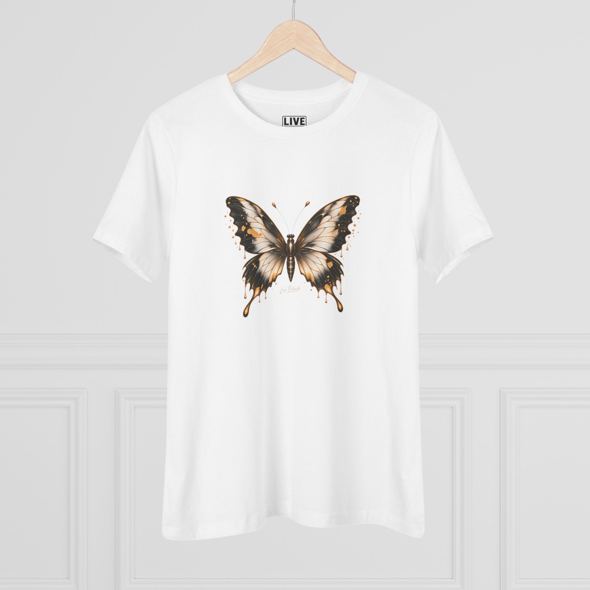 Butterfly Graphic Tee — Black/Antique White/Gold butterfly