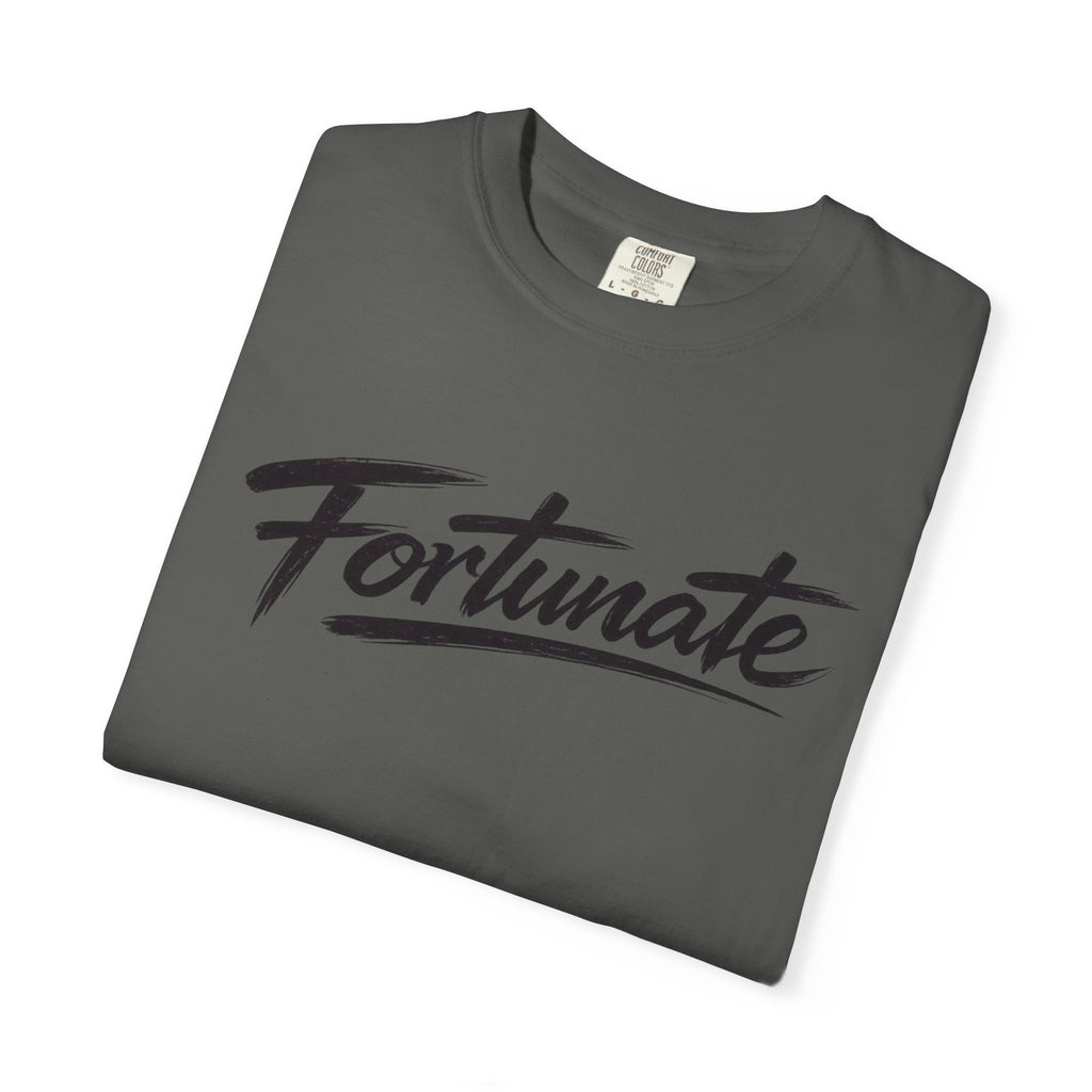 Fortunate Script T-Shirt — Casual Graphic Tee with 'Fortunate' Handwritten Logo