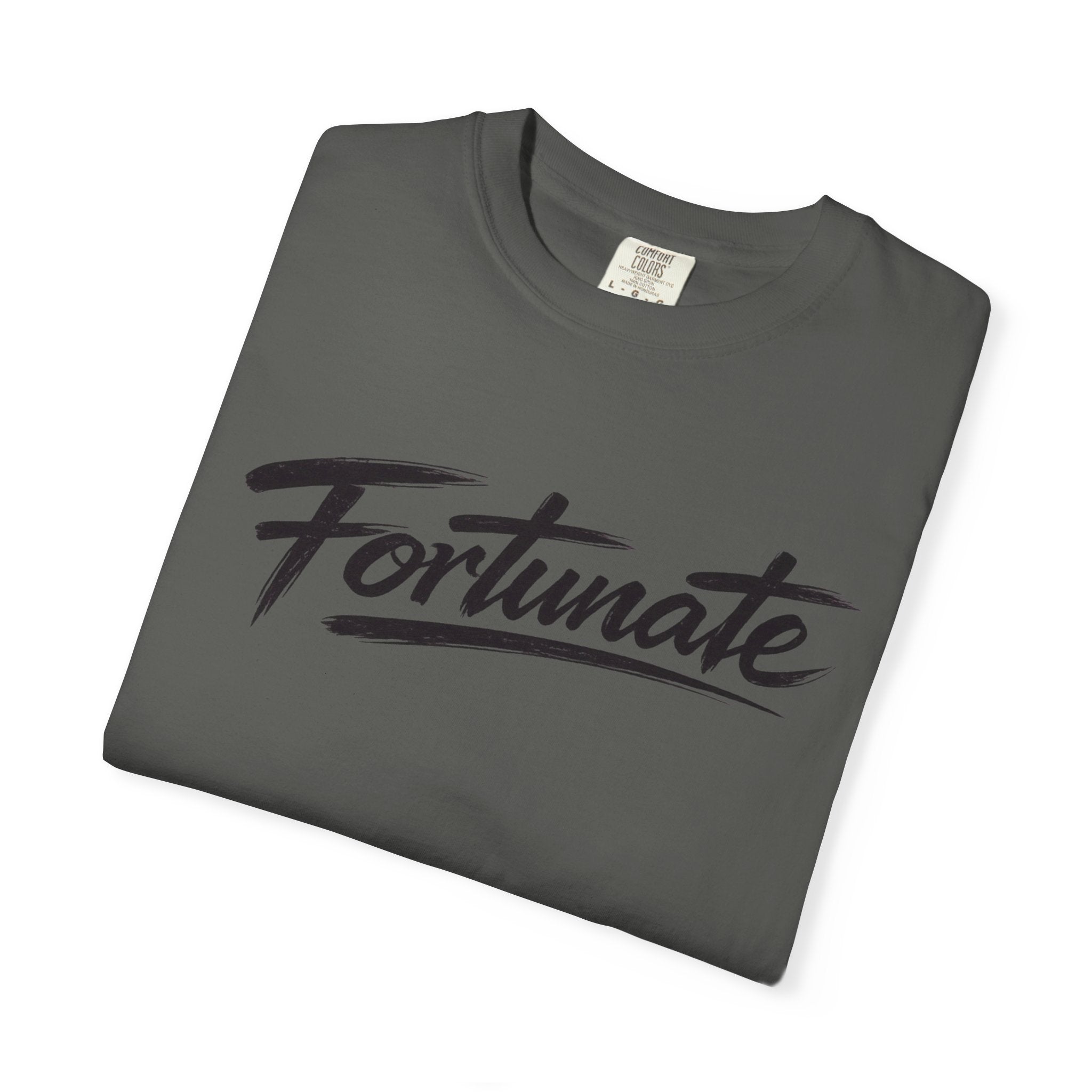 Fortunate Script T-Shirt — Casual Graphic Tee with 'Fortunate' Handwritten Logo