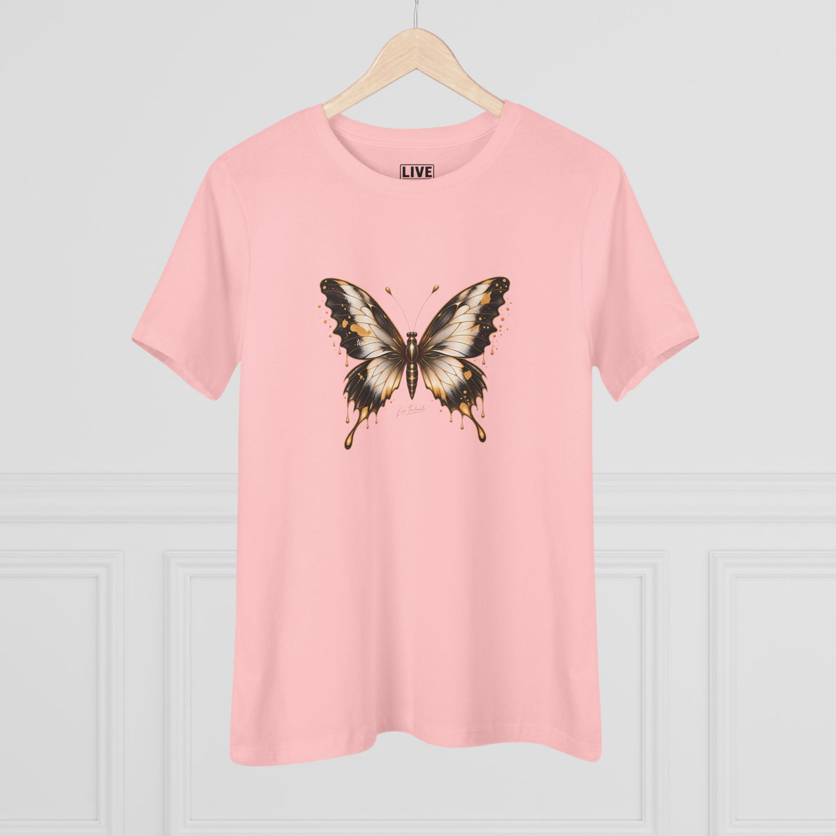 Butterfly Graphic Tee — Black/Antique White/Gold butterfly