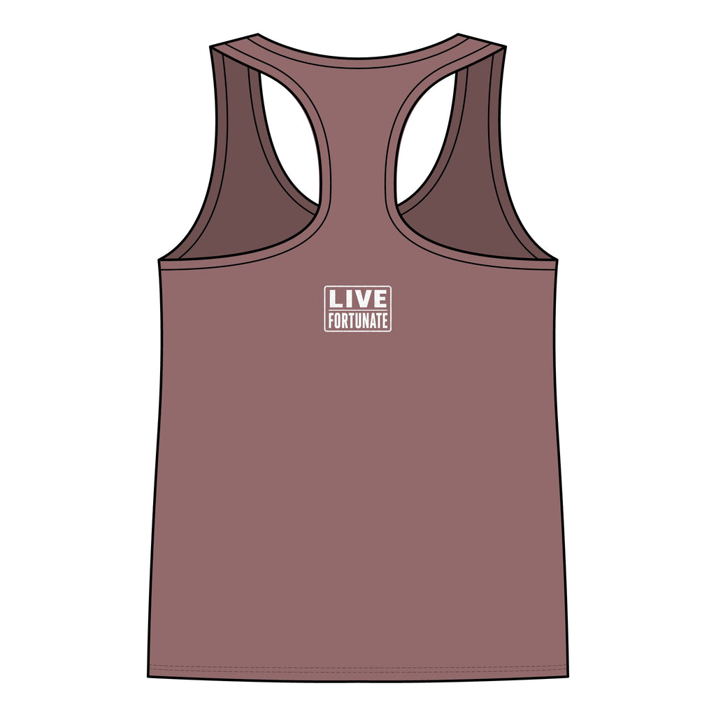 Fortunate Women’s Racerback Tank – Gold Wordmark